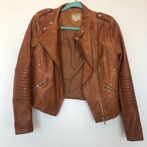 Brown Faux Leather Jacket- Warm